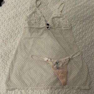 Baci lingerie size small white lace babydoll with thong set lace underwear bow